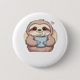 Cute Sloth Coffee Lover Shirt – Funny Fueled by Co Button