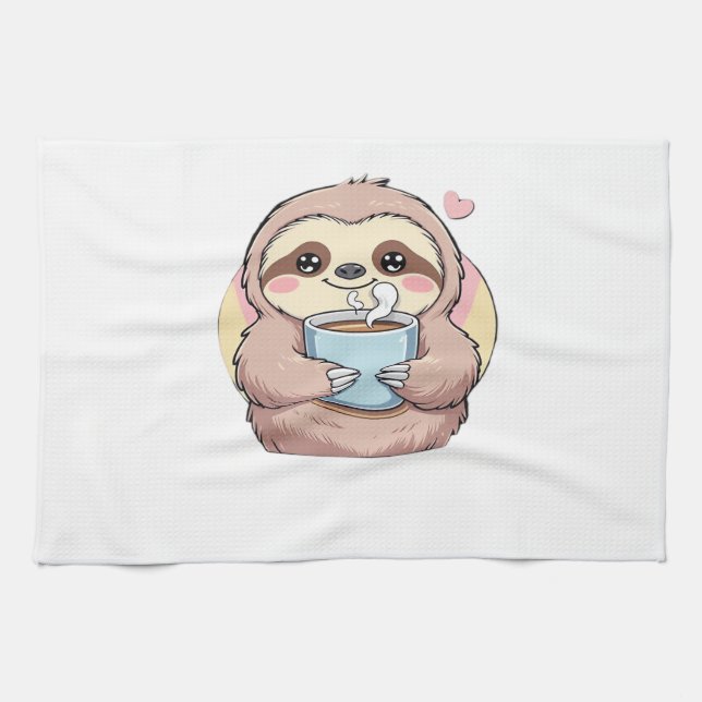 Cute Sloth Coffee Lover Shirt � Funny Fueled by Co Kitchen Towel (Horizontal)
