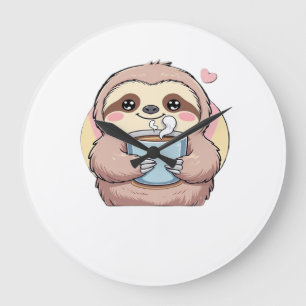 Cute Sloth Coffee Lover Shirt � Funny Fueled by Co Large Clock