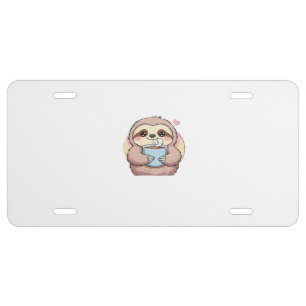 Cute Sloth Coffee Lover Shirt � Funny Fueled by Co License Plate