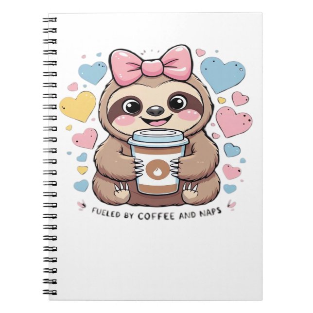 Cute Sloth Coffee Lover Shirt � Funny Fueled by Co Notebook (Front)