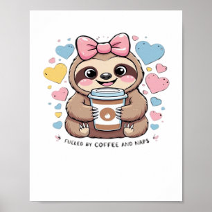 Cute Sloth Coffee Lover Shirt – Funny Fueled by Co Poster