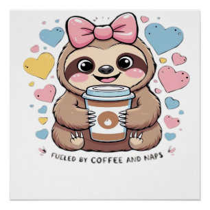 Cute Sloth Coffee Lover Shirt � Funny Fueled by Co Poster