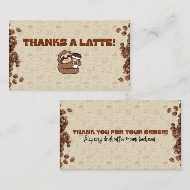 Cute Sloth Coffee Thank You Card  (Front/Back)