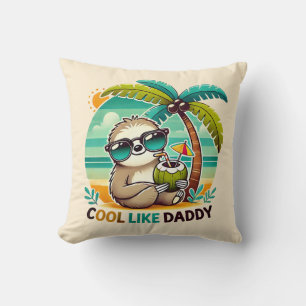 Cute Sloth Cool Like Daddy under Palm Tree Throw Pillow
