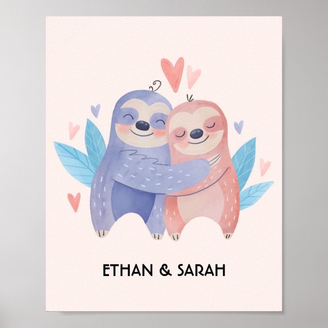 Cute Sloth Couple Personalized Valentine's Day Poster (Front)