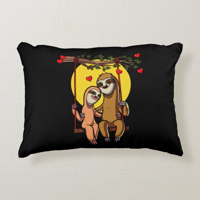 Cute Sloth Couple Valentines Day Animal Accent Pillow (Front)