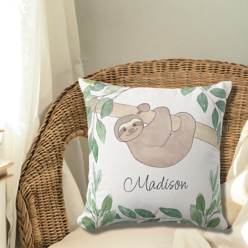 Cute Sloth Custom Name  Throw Pillow