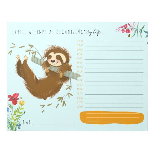 Cute Sloth Daily Planner Personalized Notepad