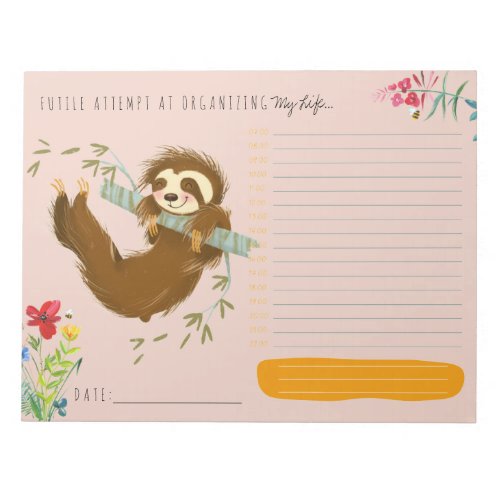 Cute Sloth Daily Planner Personalized Notepad