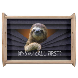 Cute Sloth Did You Call First Metal Curtain Funny Serving Tray