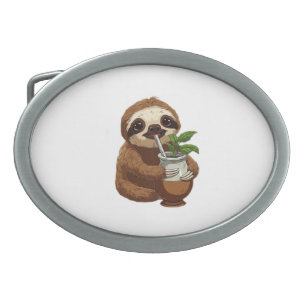 Cute Sloth Drinking Yerba Mate – Adorable Kawaii A Belt Buckle