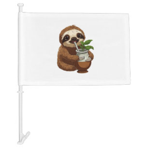 Cute Sloth Drinking Yerba Mate � Adorable Kawaii A Car Flag