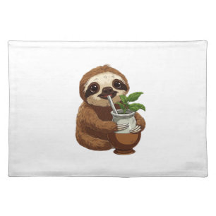 Cute Sloth Drinking Yerba Mate � Adorable Kawaii A Cloth Placemat
