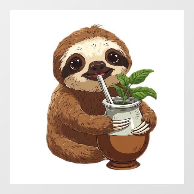 Cute Sloth Drinking Yerba Mate � Adorable Kawaii A Wall Decal (Front)