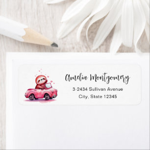 Cute Sloth Driving a Pink Convertible - Address Label