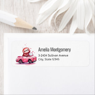 Cute Sloth Driving a Pink Convertible - Address Label