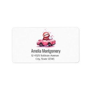 Cute Sloth Driving a Pink Convertible Address Label