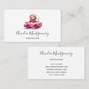 Cute Sloth Driving a Pink Convertible Business Card