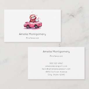 Cute Sloth Driving a Pink Convertible Business Card