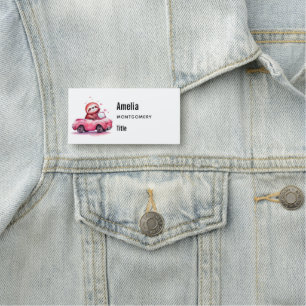 Cute Sloth Driving a Pink Convertible Name Tag