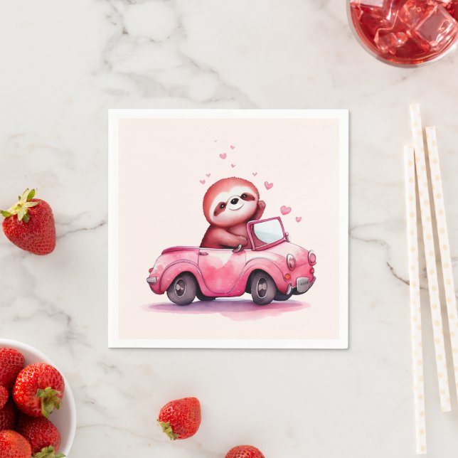 Cute Sloth Driving a Pink Convertible Napkins (Insitu)