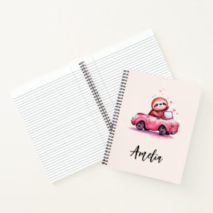 Cute Sloth Driving a Pink Convertible Notebook