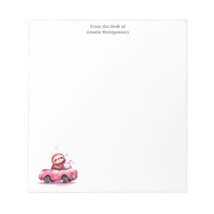 Cute Sloth Driving a Pink Convertible Notepad