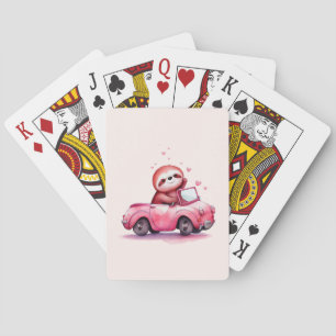 Cute Sloth Driving a Pink Convertible Poker Cards