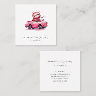 Cute Sloth Driving a Pink Convertible Square Business Card