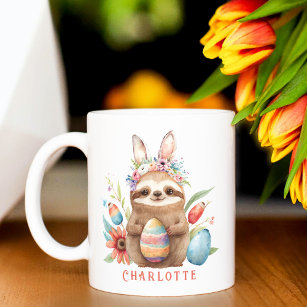 Cute Sloth Easter Bunny Rabbit Eggs Name Coffee Mug