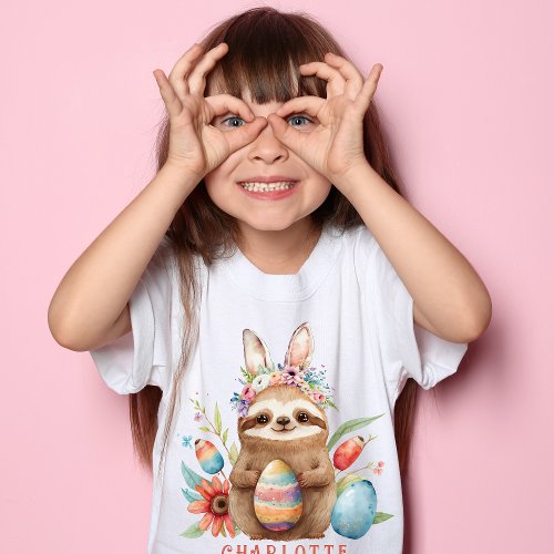 Cute Sloth Easter Bunny Rabbit Eggs Name T_Shirt