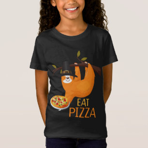 Cute Sloth Eat Pizza Adult Vegan Kids Funny Thanks T-Shirt