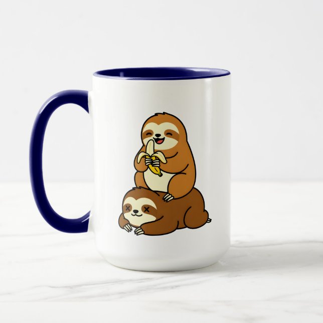 Cute Sloth Eating Banana on Lazy Sloth Funny Carto Mug (Left)
