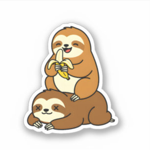 Cute Sloth Eating Banana on Lazy Sloth Funny Carto Sticker