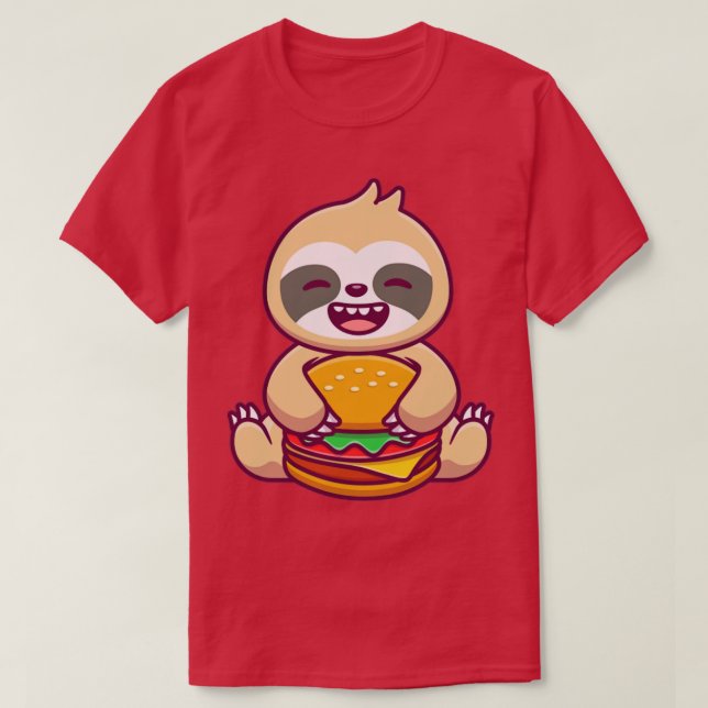 Cute Sloth Eating Burger T-Shirt (Design Front)