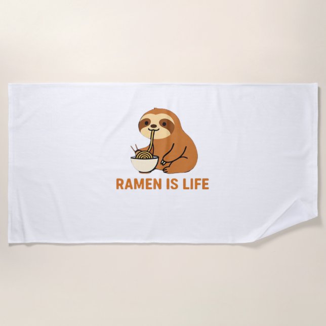 Cute Sloth Eating Ramen � Funny Noodle Lover Desig Beach Towel (Front)