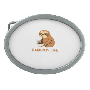 Cute Sloth Eating Ramen � Funny Noodle Lover Desig Belt Buckle
