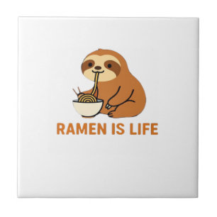 Cute Sloth Eating Ramen � Funny Noodle Lover Desig Ceramic Tile