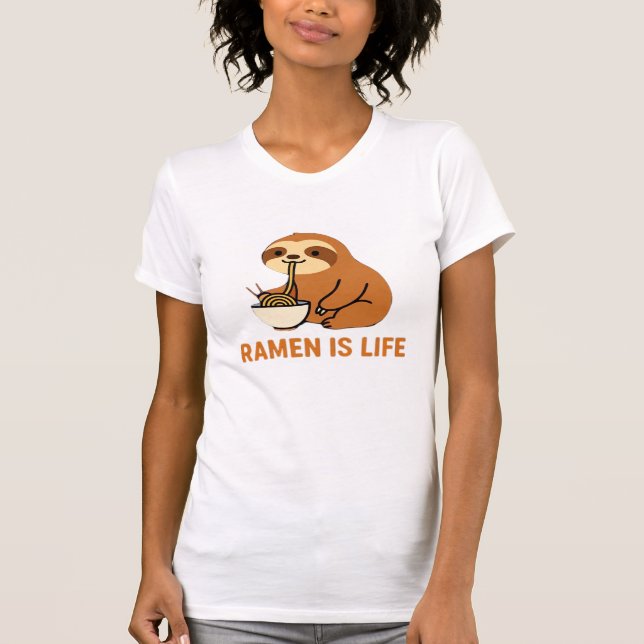 Cute Sloth Eating Ramen � Funny Noodle Lover Desig T-Shirt (Front)
