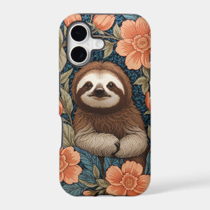 Cute Sloth Elegant Floral William Morris Inspired iPhone 17 Case