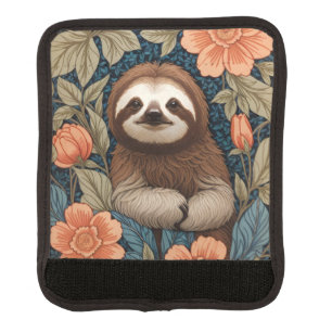 Cute Sloth Elegant Floral William Morris Inspired Luggage Handle Wrap