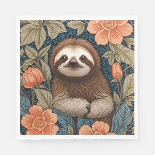 Cute Sloth Elegant Floral William Morris Inspired Napkins
