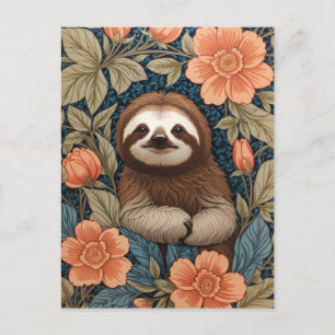 Cute Sloth Elegant Floral William Morris Inspired Postcard
