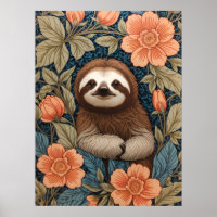 Cute Sloth Elegant Floral William Morris Inspired