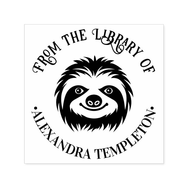 Cute Sloth Face Library Book Name Self-inking Stamp (Design)