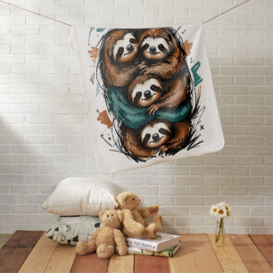 Cute Sloth Family Stack – Funny Hand-Drawn Baby Blanket