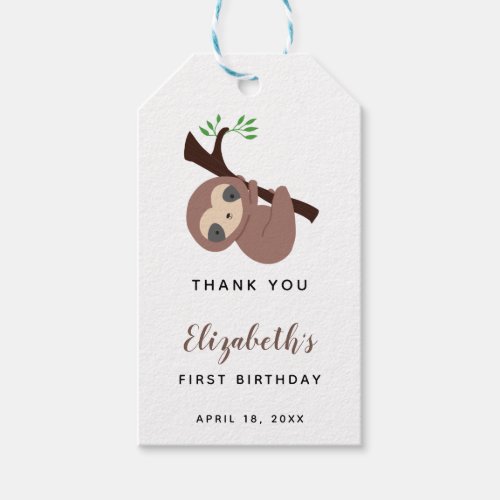 Cute Sloth First Birthday Adorable Animal Kawaii Gift Tags