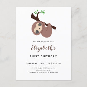 Cute Sloth First Birthday Adorable Animal Kawaii Postcard