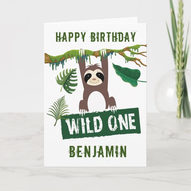 Cute Sloth First Birthday Card (Front)